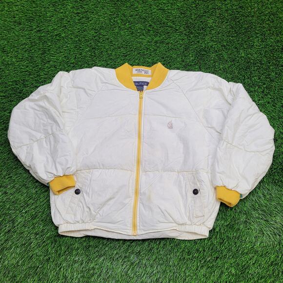 Vintage 90s Nautica Puffer Jacket Large 25x23 Cropped Baggy Quilted Outerwear - Picture 1 of 16